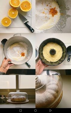 the process of making orange cake is shown