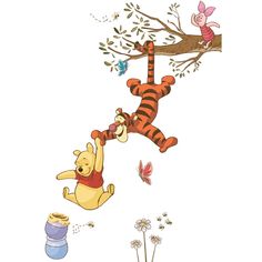 winnie the pooh and tigger hanging from a tree