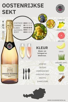 Sekt wijn Guide + Infographic Liquor Shop, Wine Food Pairing, Food Pairings, Sparkling Wine, Wine And Spirits, Grapefruit, Liquor, Grapes