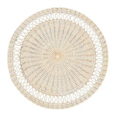 a round rattan placemat on a white background with circles in the middle and bottom