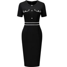 This dress can be a perfect addition to almost any outfit from formal to daily wear, great for work, meetings, office, businesses, work, parties, cocktails, weddings, casual, daily dressing, etc. Pair with high heels for a vintage office look. Comfortable and versatile, this pencil dress is perfect on its own or as a layer under a blazer. It's a perfect choice for work and formal occasions. Elegant Black Slim Fit Bodycon Dress, Fitted Office Lady Midi Dress For Party, Fitted Knee-length Midi Dress For Office, Fitted Midi Dress For Party In Professional Style, Elegant Slim Fit Sheath Midi Dress, Elegant Slim Fit Bodycon Dress For Formal Occasions, Formal Sheath Dresses In Slim Fit, Formal Sheath Slim Fit Dresses, Elegant Slim Fit Bodycon Dress