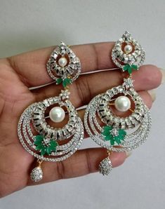 You will get same as you seen in the picture. Please have a look other things. Thanks Green Round Danglers For Party, White Danglers For Pierced Ears For Party, White Danglers For Party, Green Hoop Earrings For Party, Diamond Party, Diamond Earrings For Women, Glam Earrings, Indian Bridal Jewellery, Earrings Big