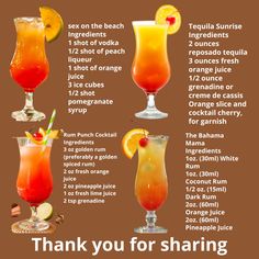 a poster with different types of cocktails and their names on it's side