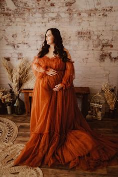 Victoria Dot Tulle Maternity Gown Suggested Size 4-14 CHOOSE COLOR Maternity Dress Photography Gowns Tulle, Maternity Cowgirl Dresses, Flowy Fall Maternity Dresses, Boho Winter Maternity Dress, Maternity Dress Boho Rust, Orange Tulle Wedding Dress, Photoshoot Gown, Tulle Maternity Dress, Tulle Corset