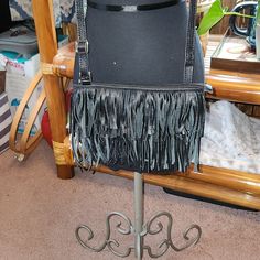 This Is A Small Crossbody Bag. Made Of Leather. One Side Has Fringe, And The Other Side Is Plain With The Name On It. Would Be Great For Movie Night Or Date Night. Black Leather Shoulder Bag Fashion Accessory, Black Leather Evening Bag, Black Crossbody Bag With Leather Backing, Black Leather Shoulder Bag For Evening With Leather Backing, Black Leather Evening Shoulder Bag, Leather Fringe Party Bag, Leather Fringe Bag For Party, Black Evening Pouch Bag With Adjustable Strap, Black Pouch Evening Bag With Adjustable Strap