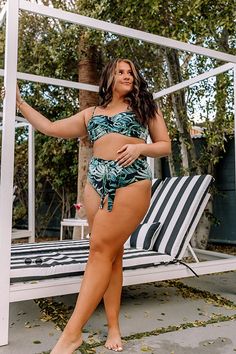 We have no doubt you will look like an absolute queen in these beautiful black plus size bikini bottoms featuring a green/teal palm leaf print, a high waistline with a matching tie belt, and a classic figure hugging bikini bottom silhouette!  Measurements XL variant has  a Hip of 34-46",  a Waist of 30-38".  2XL variant has  a Hip of 36-48",  a Waist of 32-40".  3XL variant has  a Hip of 38-50",  a Waist of 34-42". Black Plus Size, Waffle Knit Top, Outfit Trends, Plus Size Swimsuits, Model Fits, Plus Size Swimwear, Palm Leaf, Women Clothing Boutique, Leaf Print