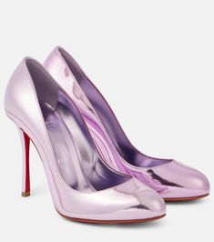 Dolly 100 metallic leather pumps in purple - Christian Louboutin | Mytheresa Louboutin Shoes Women, Christian Louboutin Shoes Pumps, Heels Christian Louboutin, Pop Shoes, Minimal Shoes, Pink Nike Shoes, Mid Heels Pumps, Mid Heel Sandals, Kitten Heel Pumps