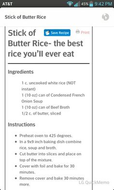 the recipe for butter rice is shown on an iphone screen, with instructions to make it