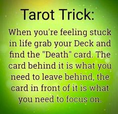 a green background with the words tarot trick