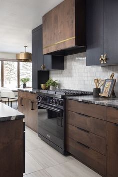 an image of a kitchen setting with wood cabinets