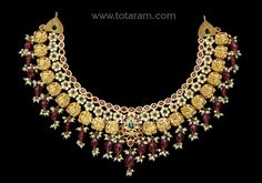 22 Karat Gold 'Peacock' Necklace with Rubies, Emeralds, Pearls ,Cz & Beads(Temple Jewellery)  - 235-GN3774 - in 87.550 Grams for USD $6712.83. 
Made in India by Totaram Jewelers Online this product is in Gold - 22 Karat BIS Hallmark 916 KDM Gold  & is an excellent gift for Adult - Women. Ships fully insured with secured guaranteed delivery for free with your order over $250 from New Jersey USA & comes with 30 days exchange policy. Gold Necklace With Peacock Design For Receptions, Gold Bridal Necklace With Peacock Design For Reception, Festival Reception Kundan Necklace With Peacock Design, 22k Gold Kundan Necklace For Reception, 22k Gold Temple Jewelry Kundan Necklace For Reception, 22k Gold Kundan Necklace For Reception In Temple Style, 22k Gold Bridal Necklace For Reception And Festivals, 22k Gold Peacock Design Necklaces For Festivals, Temple Jewelry Necklace