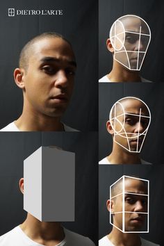 a man's face is shown with different angles and lines on the side of his head