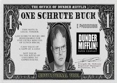 a one dollar bill with an image of john schrute buck on the front