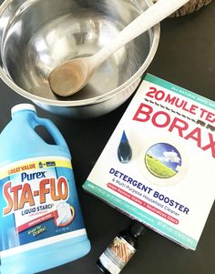 the contents of a bowl, spoon and bottle of sta - flo liquid