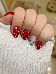 nails aesthetic, frog mushrooms nails Colorful nails inspiration, nails idea, 2024, nail designs, nails art, winter nails, #nails #nailsinspire #nailsidea #blue #green #pink #black #red #frog#mushrooms #colorfulnails #nailart #naildesign #nailsoftheday #winternails #almondnails #summernails #2024glowup #color #colorful Frog Nail Art Designs, Funky Nail Inspo Short, Mushroom Nails Simple, Red Mushroom Nails, Toadstool Nails, Frog Nails Designs, Mushroom Nail Designs, Nails Mushroom, Nails Art Winter