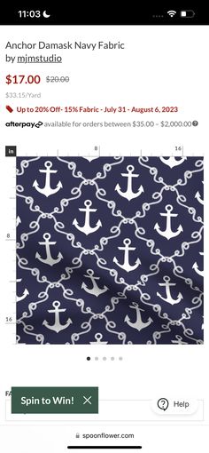 an anchor print fabric is on sale for $ 7, 99 and it's up to 20 % off