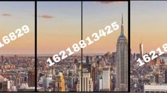 three pictures with the same cityscape and numbers in each photo, but different colors