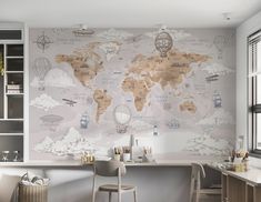 National Geographic World Map Wallpaper Mural, Retro Airship and Animals Wall Mural, Educational Vintage, Removable Vinyl, Non Woven Mural ► CUSTOM SIZE The wallpaper can be adjusted for You. We customize the size without losing elements and can make some changes to fit your space including color range. If  your size are irregular please send us a message and we will help you.  ►FEATURES Vinyl Wallpaper (Non-woven, textured wallpaper): ✓ Easy to apply  ✓Washable anti-moisture ✓ Removable ✓ High quality ✓ Breathable ✓ Water isolation ✓ Eco friendly inks *Note: Your wall should be smooth, dry, light, smooth, clean and free of dust without any damages. ►TECHNICAL ABOUT PRINTING HP Latex Ink prints are odorless , Reach new indoor spaces that solvent can't, like healthcare, water-based * HP Lat World Map Wallpaper, World Map Art, Map Wallpaper, Pinterest Home, Create Your Own Wallpaper, Kids Wall Murals, Accent Wallpaper, Vinyl Wallpaper, Textured Wallpaper