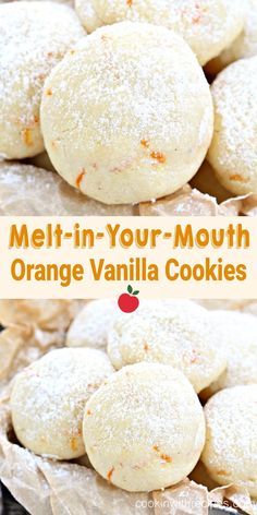 orange vanilla cookies with powdered sugar on top