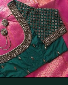 Blouse Designs Latest Aari Work, Simple Wedding Blouse Designs, Neck Models, Blouse Designs Aari Work, Aari Work Blouse Design, Aari Blouses, Green Blouse Designs, Blouse Maggam Work, Lace Blouse Design