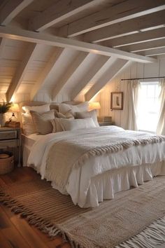 Create a serene and coastal retreat in your home with these 25 Charming Cape Cod Bedroom Ideas. Each idea captures the essence of this classic American style, blending nautical charm with cozy, understated elegance. Discover how to use light, airy color palettes, natural textures, and maritime accents to transform your bedroom into a peaceful Cape Cod haven. Whether it's through breezy linens, weathered wood furniture, or seaside-inspired decor! Ship Inspired Interior Design, Cape House Bedroom Ideas, Slanted Bedroom Ideas, Sloped Ceiling Bedroom Decor, Cape Cod Bedroom Ideas Sloped Ceiling, Cape Cod Bedroom Ideas, Lake Bedroom Ideas, Finished Attic Bedroom, Cape Cod House Interior Ideas