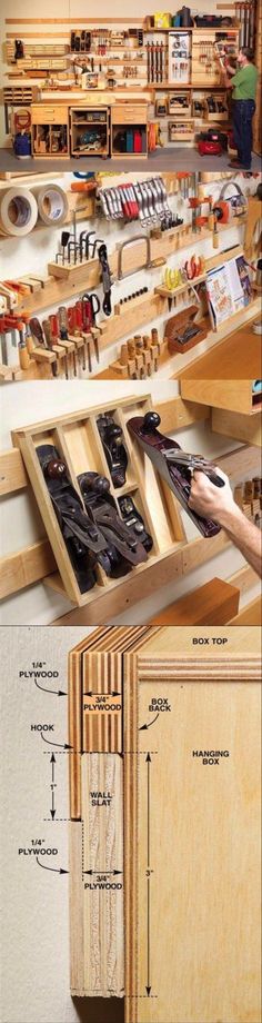 several woodworking projects are being displayed on the table and in front of them is an open drawer with tools