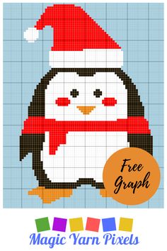 a penguin with a santa hat and scarf on it's head is featured in this cross stitch pattern