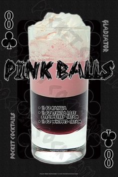 the pink balls drink is in a glass with ice cream and whipped cream on top