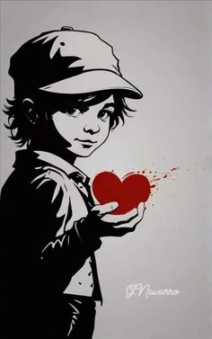 a drawing of a girl holding a heart