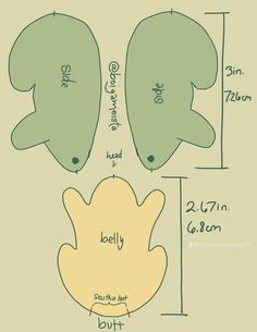 an image of two dolphins with measurements for the body and head to be cut out