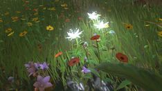 an animated image of flowers in the grass