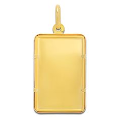 A stunning 10 gram ingot of pure 24K gold is framed within a lustrous 18K yellow gold frame in this powerful necklace charm. 24K Yellow Gold and 18K Yellow Gold Yellow Gold Rectangular Amulet Jewelry, Rectangular Yellow Gold Amulet Jewelry, Gold Necklace With Rectangular Pendant Polished Finish, Rectangular Yellow Gold Necklace With Polished Finish, Gold Rectangular Hallmarked Necklace, Gold Rectangular Amulet Necklace, Yellow Gold Necklace With Rectangular Pendant, Gold Rectangular Necklace, Jared The Galleria Of Jewelry