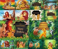 the lion king happy birthday card with many different pictures and characters on it's front