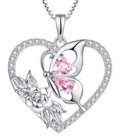 PRICES MAY VARY. ❤️ YL DESIGN - The butterfly is a symbol of happiness and love. It can inspire, intoxicate people and make people yearn for courage 💝 Material - The butterfly necklace and chain is made of 925 sterling silver with 18k white gold plated, hand-crafted in pure. Nickel free, lead free and hypoallergenic 💝 Butterfly Necklace Size: 0.87", silver chain length: 18+1.2" with spring ring clasp. Set with 4*4mm heart/pear/round-brilliant-cut created pink tourmaline and cubic zirconia 🎁 F Halo Jewelry, Rose Pendant, Flower Rose, Necklace Size, Butterfly Necklace, The Butterfly, Silver Chain, Halo, 925 Sterling Silver