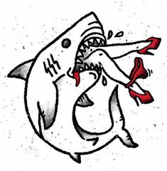 a drawing of a shark with its mouth open and it's tongue sticking out