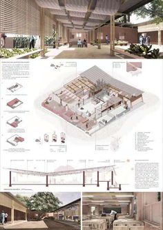 an architectural drawing shows the inside and outside of a building with several different sections in it