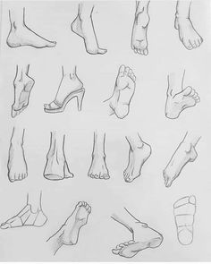 a bunch of feet that are drawn in pencil