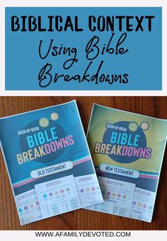 two books with the title biblical content using bible breakdowns on them and an image of