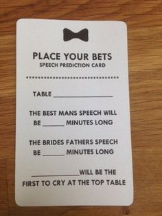 a piece of paper that says, place your bet's on the top table