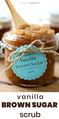 vanilla brown sugar scrub recipe in a jar