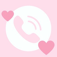 two pink hearts are in front of a white circle with the phone on it's side