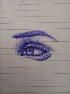 a pencil drawing of an eye on lined paper