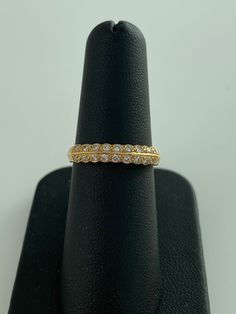 18K Karat Yellow Gold Small Thin Dainty Diamond Band Ring Ladies Womens Luxury High End Fine Solid Gold Jewelry 0.20ct tdw Double Row Design 3.8 grams Ring Size: 7 US 0.20 carats total diamond weight Stacking Statement Ring Double Row Diamond Design Dainty Thin Diamond Band Dainty Diamond Band, Diamond Band Ring, White Band, Solid Gold Jewelry, Diamond Rings Bands, Diamond Band, Diamond Design, Stackable Rings, Diamond Bands