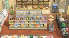 an animal crossing store with food and drink items on the counter, as seen from above