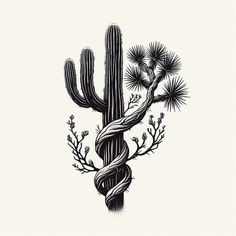 a black and white drawing of a cactus