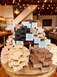 several different types of soaps on display in a store