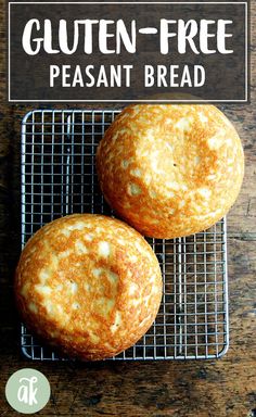 two gluten - free breads on a cooling rack