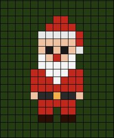 a pixellated image of a santa clause in red and white on a green background