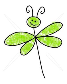 a drawing of a green dragonfly on a white background