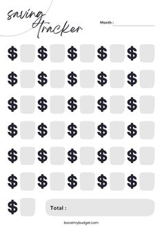 a printable savings tracker with dollar symbols